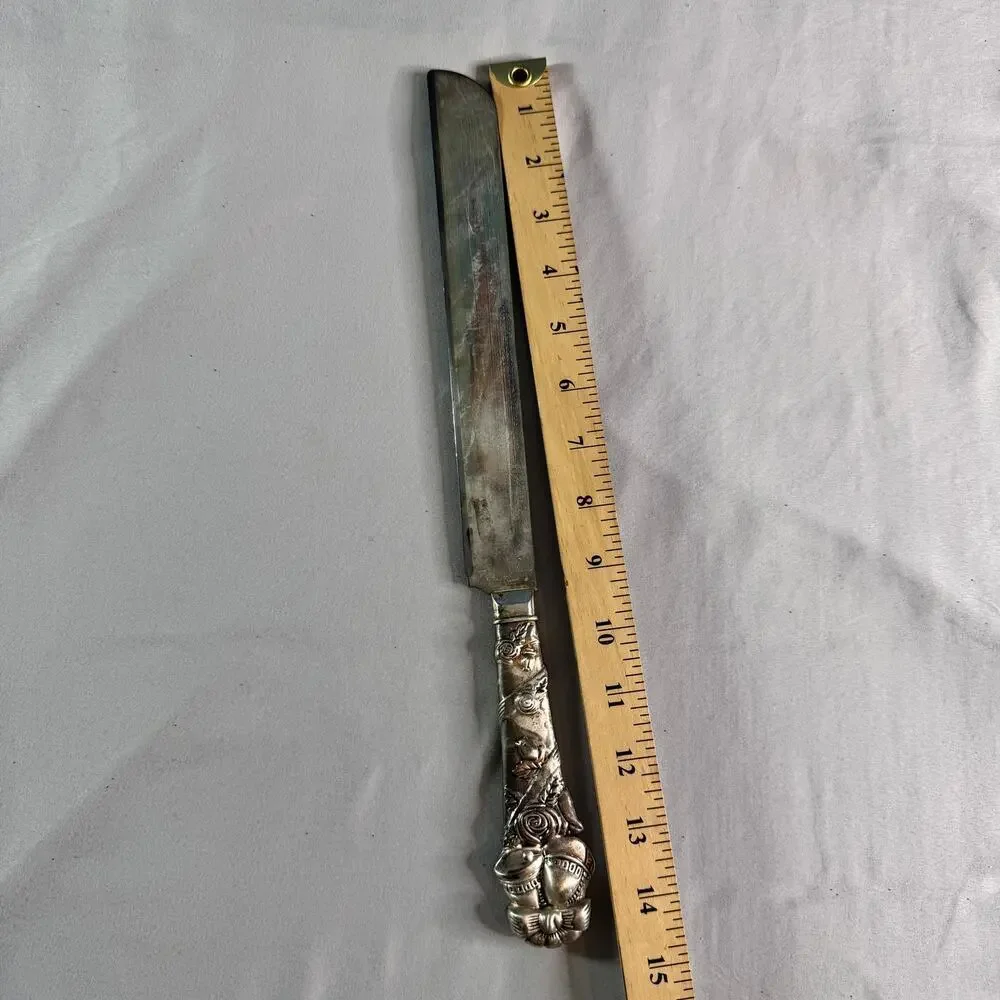 Vintage Style Cake Knife Server Floral Handle Silver Tone Made in Indonesia 13”